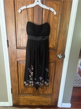 S.L. Fashions Black Strapless Chiffon Dress with Purple Floral Embroidery